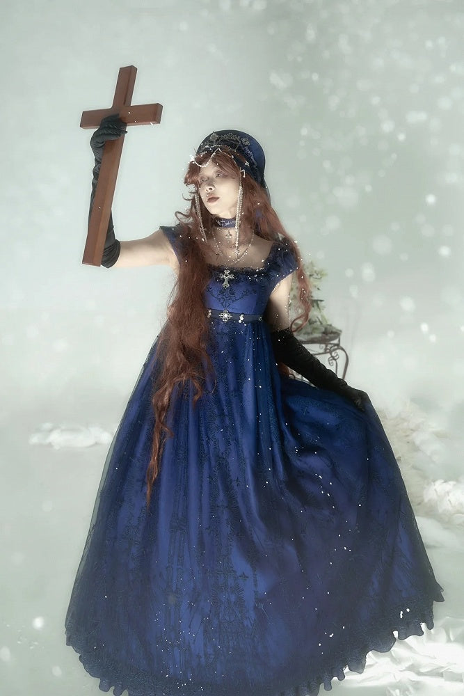 Dark Blue Cathedral Empire Waist Dress Gothic Lolita JSK