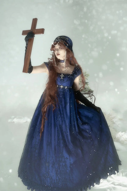 Dark Blue Cathedral Empire Waist Dress Gothic Lolita JSK
