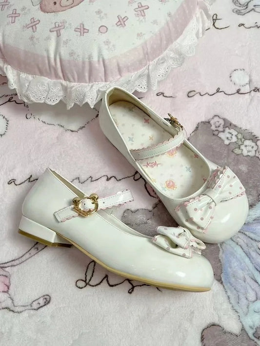 Lolita Leather - Janes PU White Fastener Mary Sweet at Teddy Bow Polka-dot and with Top