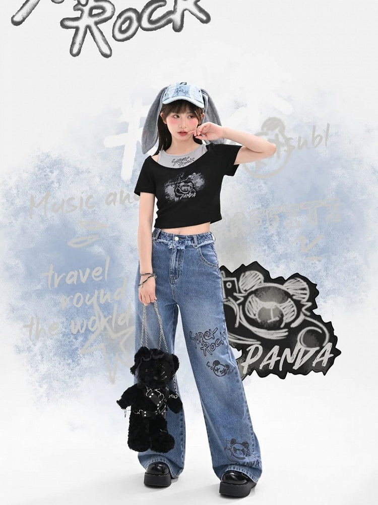 Version T-Shirt Y2K Black Graffiti Print Bittersweet Long/Short