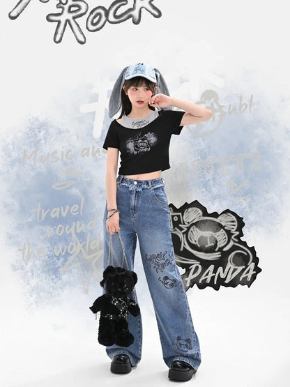 Version T-Shirt Y2K Black Graffiti Print Bittersweet Long/Short