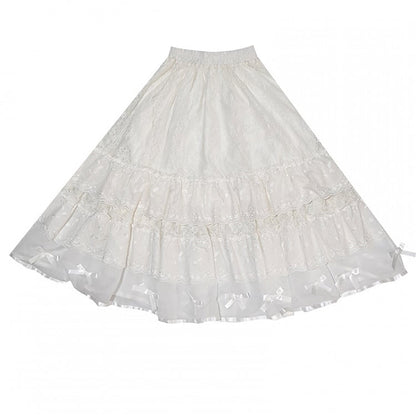 Skirt with Angel White Maxi Tiered Lace Embroidery and Bow Accents