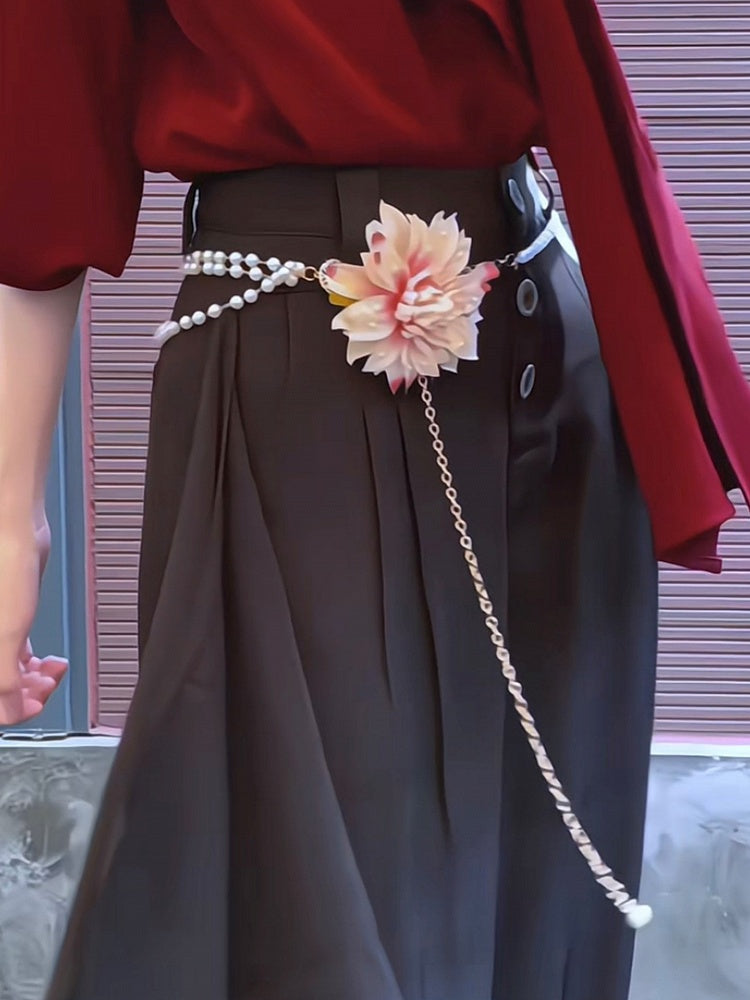 Embellishment with Beaded Chain Floral Waist White
