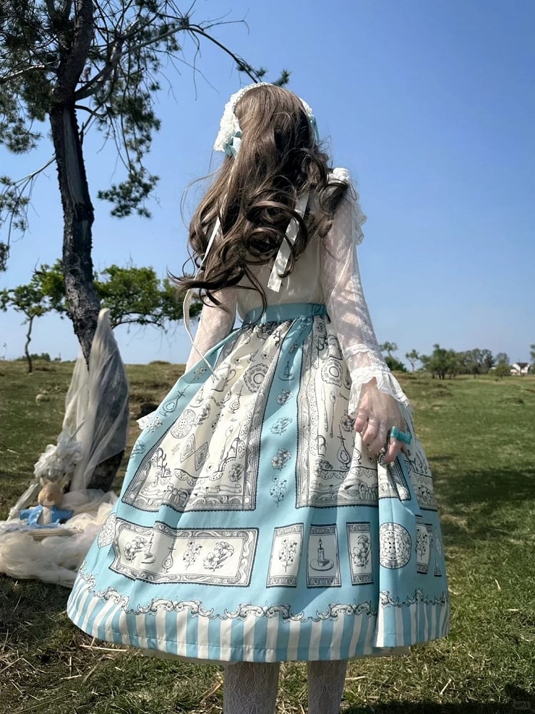 Print Blue Classic Elegant Lolita Skirt