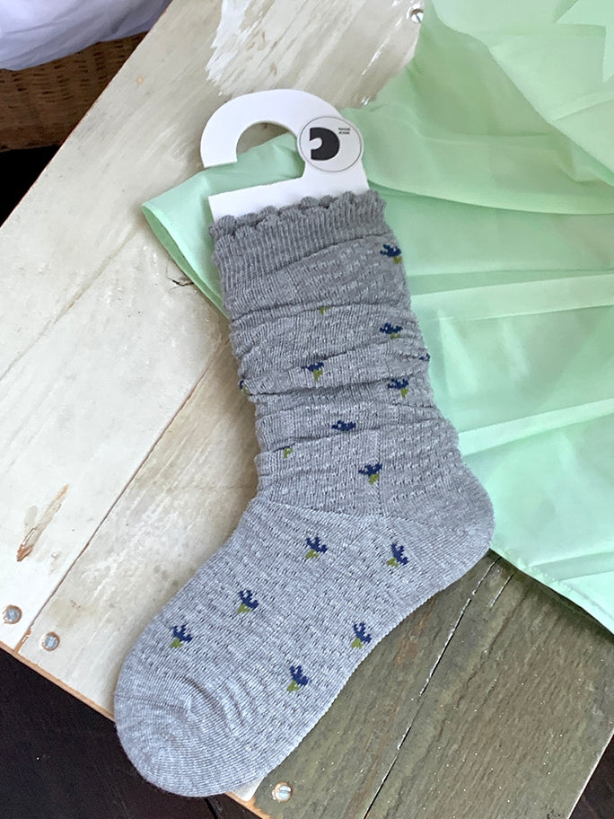 Blumenmuster Grau/Weiß/Weinrot Strümpfe Unter dem Knie Rot/Schwarz