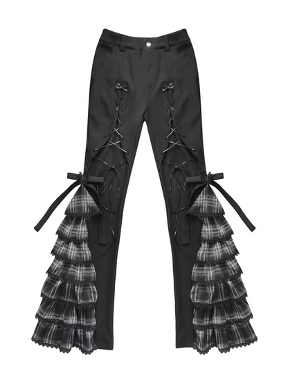 Black Lace-Up Plaid Cuff Slim Pants - WSW No Body