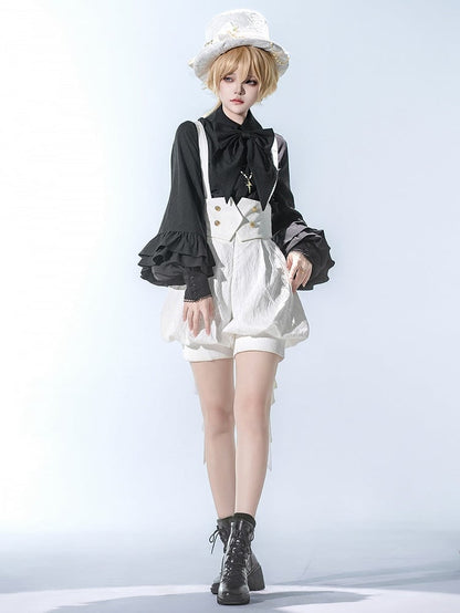 Ouji High Big Train Belt with Bow Lolita Waist Corset White Shorts Overall