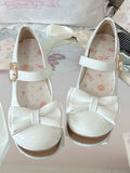 in PU Decorative Bow with Rabbit-shaped Toe and Round Low-heel Shoes Clasp White