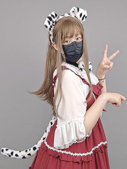 Cute Tail + Set White Tie Plush Black Camel KC Bow / Color Puppy Lolita -