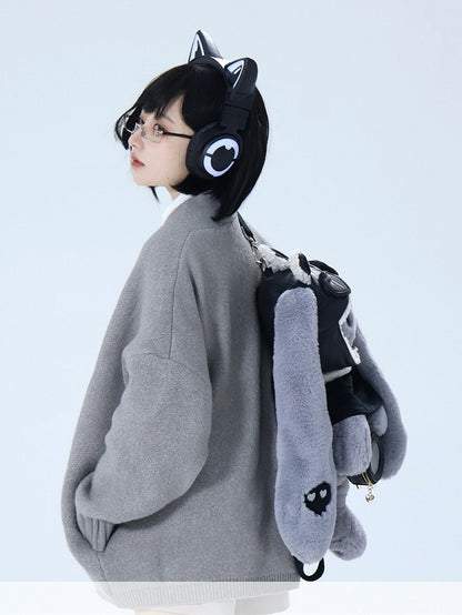 Gray Knit Buckle Cardigan with Unisex Closure Ouji