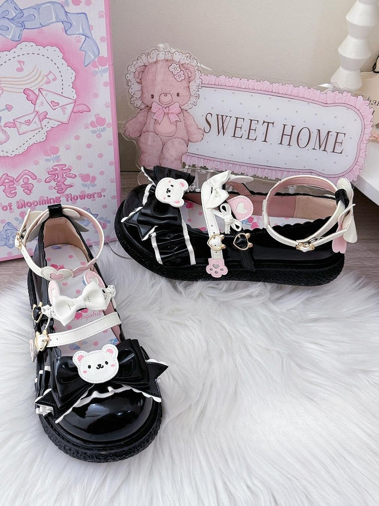 with Cute Flats  - Details in Bow Bear Black Heel 3cm Flat PU