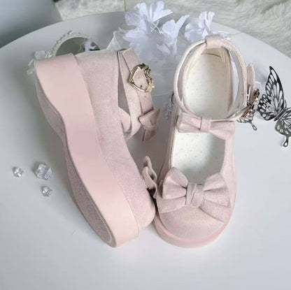 Suede Snap Lolita with Pink Bow Design and Details Sweet Shoes