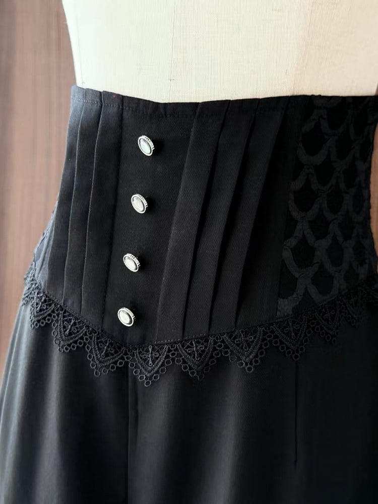 High Belt Ouji Black Corset Waist Boned Lolita Pants