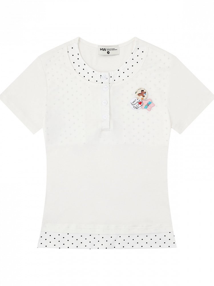 Casual White Two-Piece Polka Dot Tee with Emblem - Languid Park