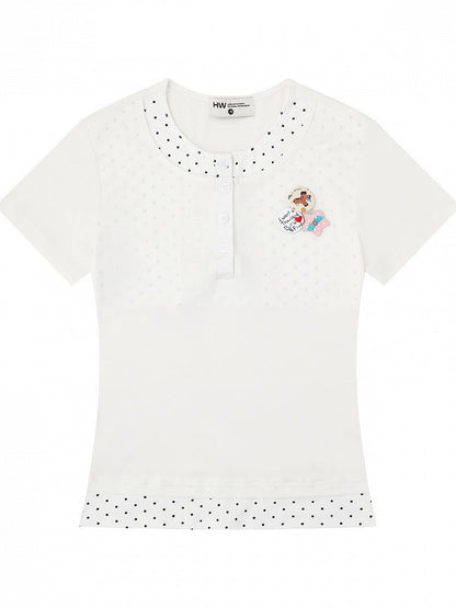 Casual White Two-Piece Polka Dot Tee with Emblem - Languid Park