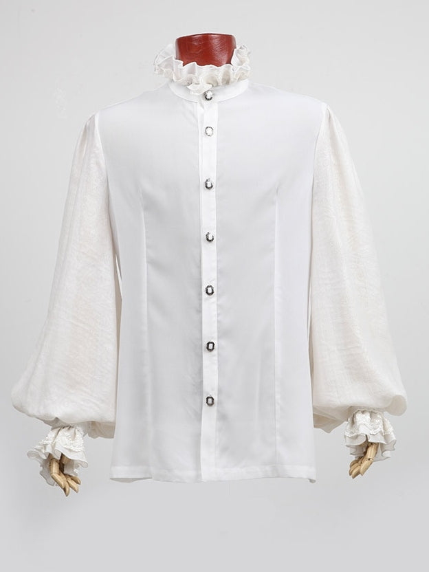 Embossing White Men's Shirt Goth Chiffon