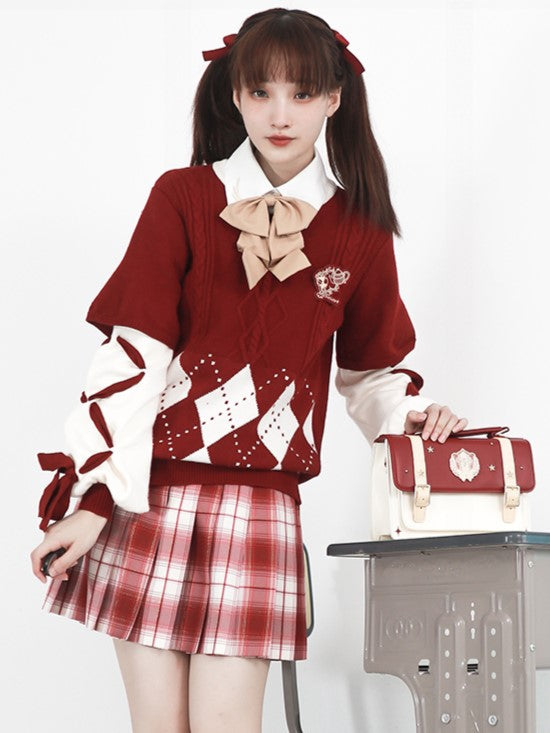 Pleated Christmas Plaid Red Skirt