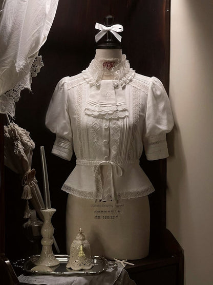with Blouse Neckline White Open Lolita Hem Ruffle