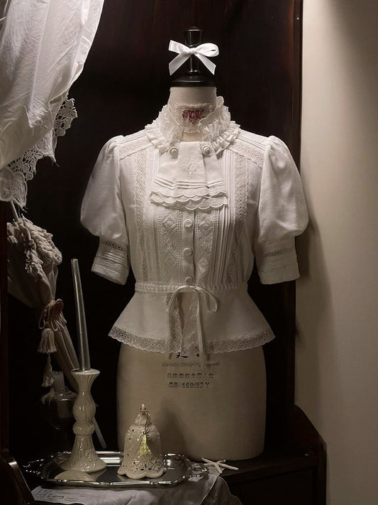 with Blouse Neckline White Open Lolita Hem Ruffle