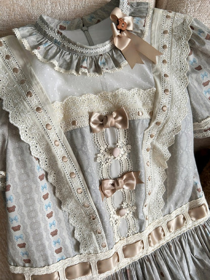 Theme Ruffle Bear Lolita Waist Neckline Green Dropped Dress Sweet