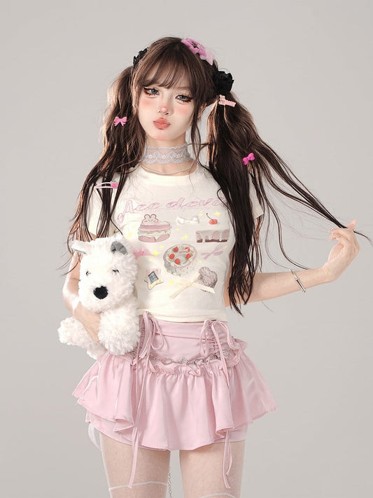 Details Bowknot with Apricot Sweet Treats Graphic Fitted T-shirt