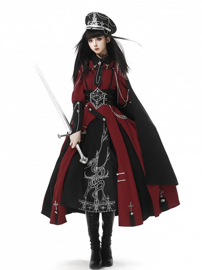 Long One Lolita Embroidery Red Snake Sleeves Decoration Piece Black And Cross Military