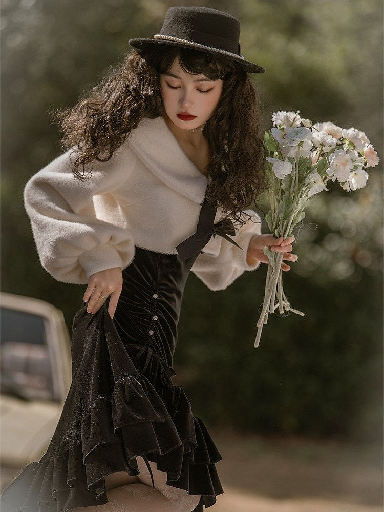 Dress Elegant Coat + Set Classic Black Mermaid Lolita