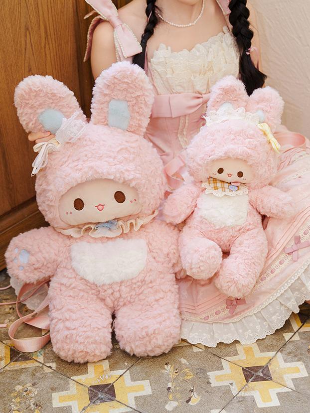 Fluffy Shoulder Pink Backpack Detachable Plush With Straps Bunny
