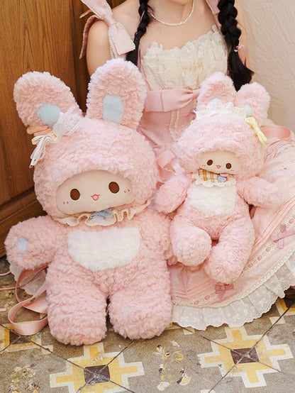 Fluffy Shoulder Pink Backpack Detachable Plush With Straps Bunny
