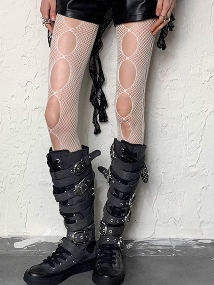 Y2K Design Tights Cut-out Black/Red/White/Gray