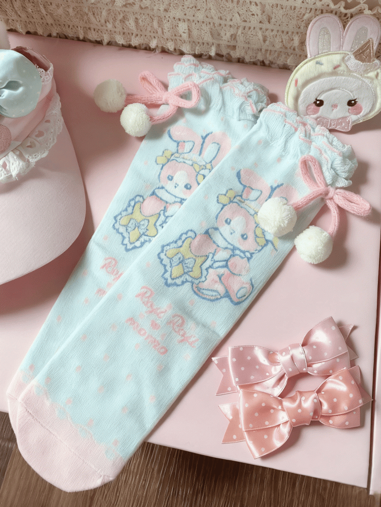 Lolita Pom-Pom Options Color Bow 4 Pattern Bunny With Sweet Socks