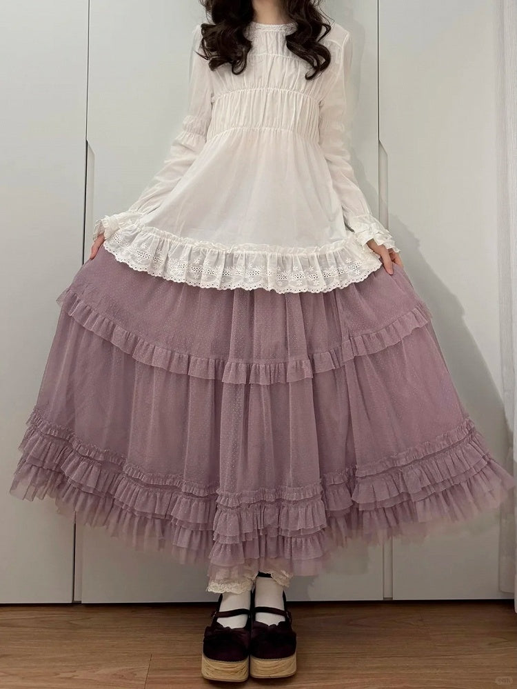 Loose Ruffled Multi-Layer Purple Lolita Tulle Elegant Hem Skirt