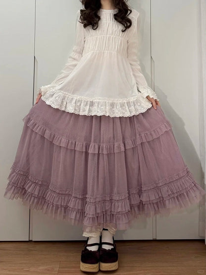 Loose Ruffled Multi-Layer Purple Lolita Tulle Elegant Hem Skirt