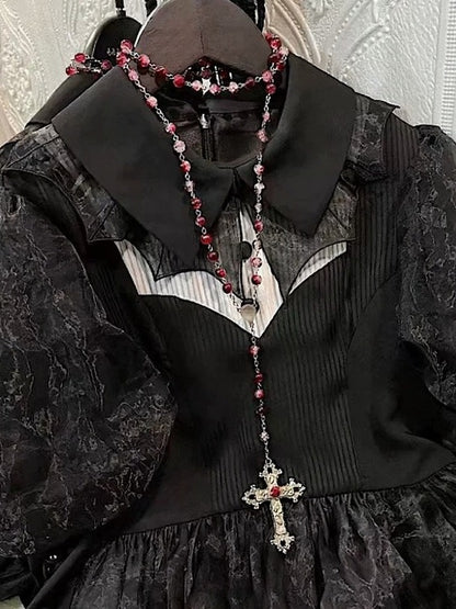 Three-Color Gothic Beaded Cross Necklace