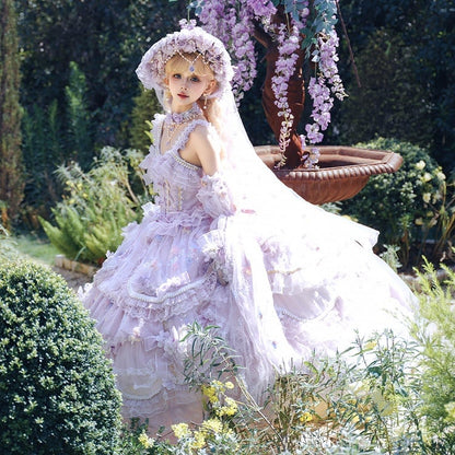 Details Sequined and Bonnet Lolita Bead Veil Hanayome Purple Floral Design with