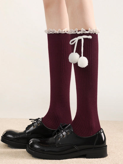 Lolita Socks Calf (5 Decor Colors) Pom-Pom