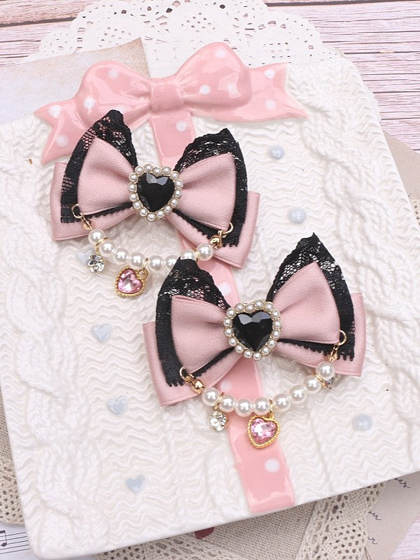 Heart Hairclip Options Pearl Color Bowknot Jirai Chian 8 Rhinestone Kei