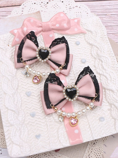 Heart Hairclip Options Pearl Color Bowknot Jirai Chian 8 Rhinestone Kei