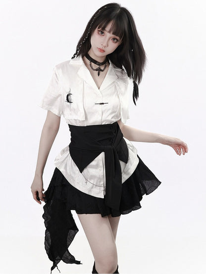 Black Asymmetric Corset Belt with Chain Detail - PINK SAVIOR