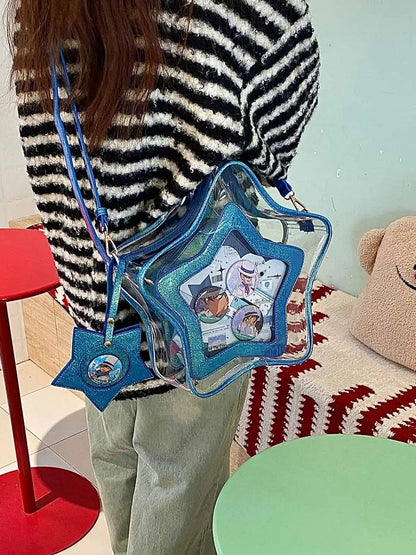 Dark Badge Star-shaped Ita Bag Set Charm PU with Blue Detachable