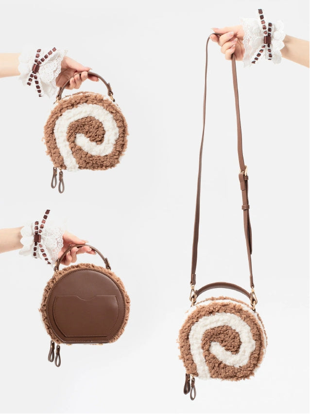 Dessert - Style Shoulder Sweet Plush Round Bag Dark Brown Lolita Kawaii