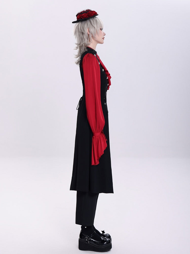 Black Ouji Long Waistcoat with Lace-Up Back and Cutout Details - DevilInspired Exclusive Collection