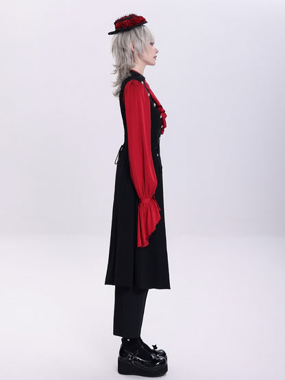 Black Ouji Long Waistcoat with Lace-Up Back and Cutout Details - DevilInspired Exclusive Collection
