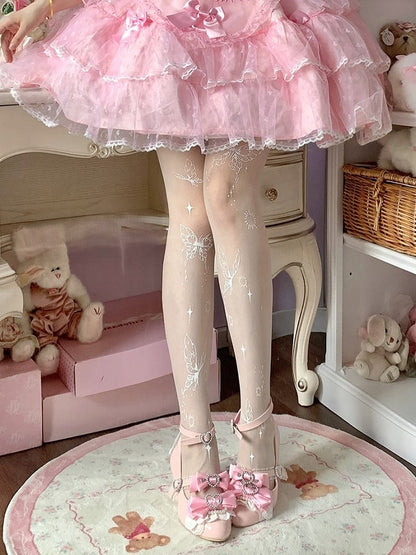 Tights Butterfly Lolita White Print Sweet
