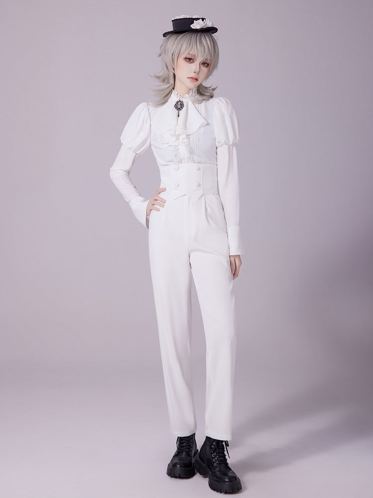White Corset Belt High-Waist Ouji Lolita Pants - DevilInspired Exclusive Collection