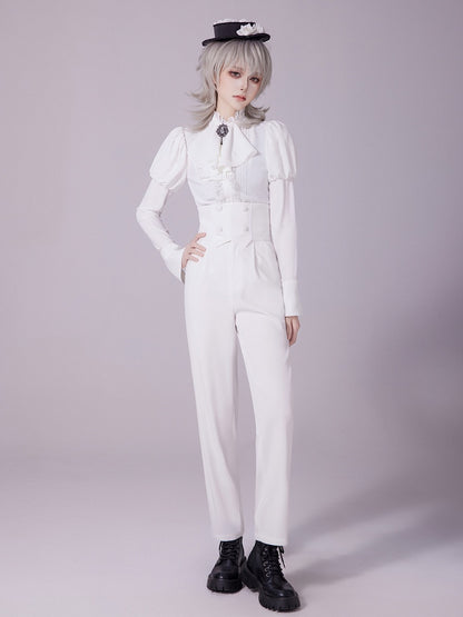 White Corset Belt High-Waist Ouji Lolita Pants - DevilInspired Exclusive Collection