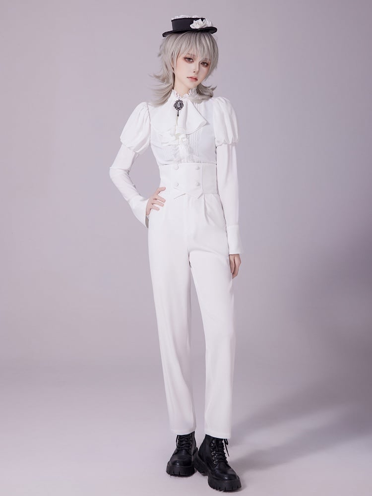 High-Waist Ouji Pants with White Corset Belt - DevilInspired Exclusive Collection