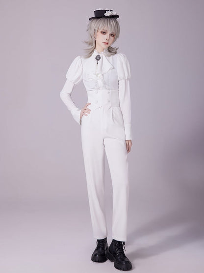 High-Waist Ouji Pants with White Corset Belt - DevilInspired Exclusive Collection
