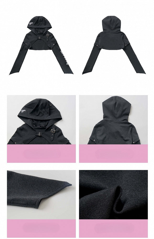 Dark Gray Wolf Ear Hooded Crop Top - PINK SAVIOR