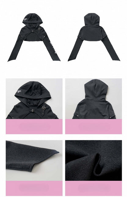 Dark Gray Wolf Ear Hooded Crop Top - PINK SAVIOR